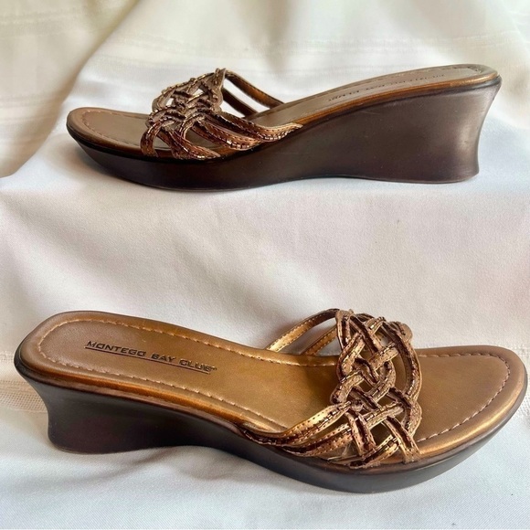 Montego Bay Club Shoes - $5 ADD ON with $15+ Bundle Platform Wedge Beaded Sandal Bronze Sz 6